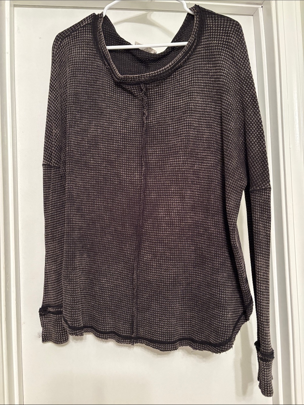 Zenana Outfitters Charcoal Waffle-Knit Scoop Neck Sweater